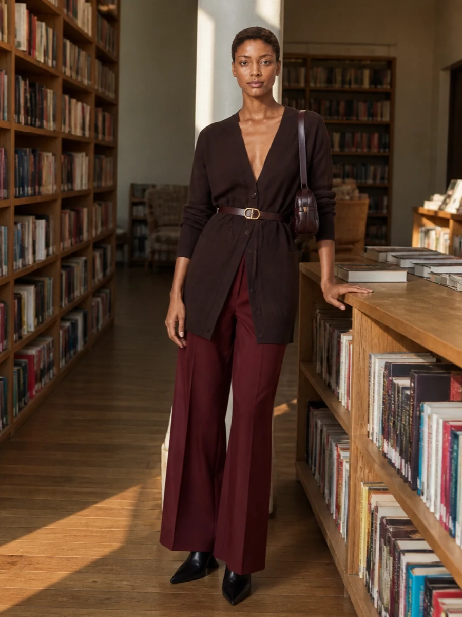 Dries van noten cardigan burgundy wide leg trousers