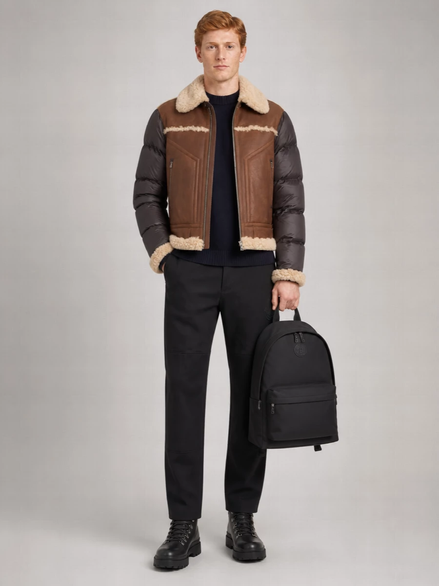 Moncler Grenoble Leather Shearling-Trimmed Quilted Down Jacket