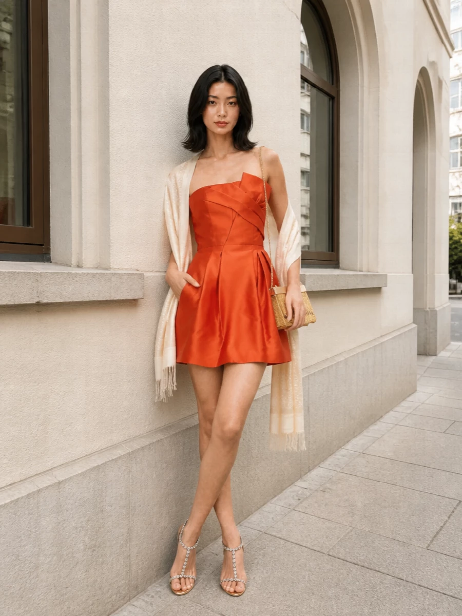 Alberta ferretti orange mini dress gold sandals