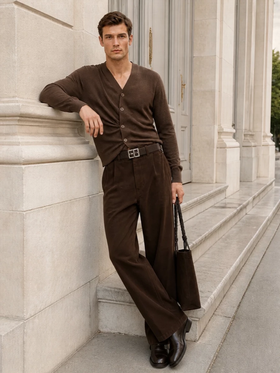 Lemaire brown wide leg trousers cardigan boots
