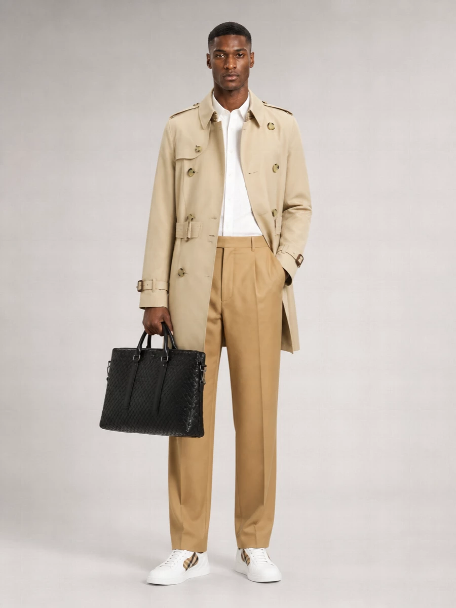 Burberry Cotton Double-Breasted Belted Mid-Length Trench Coat
