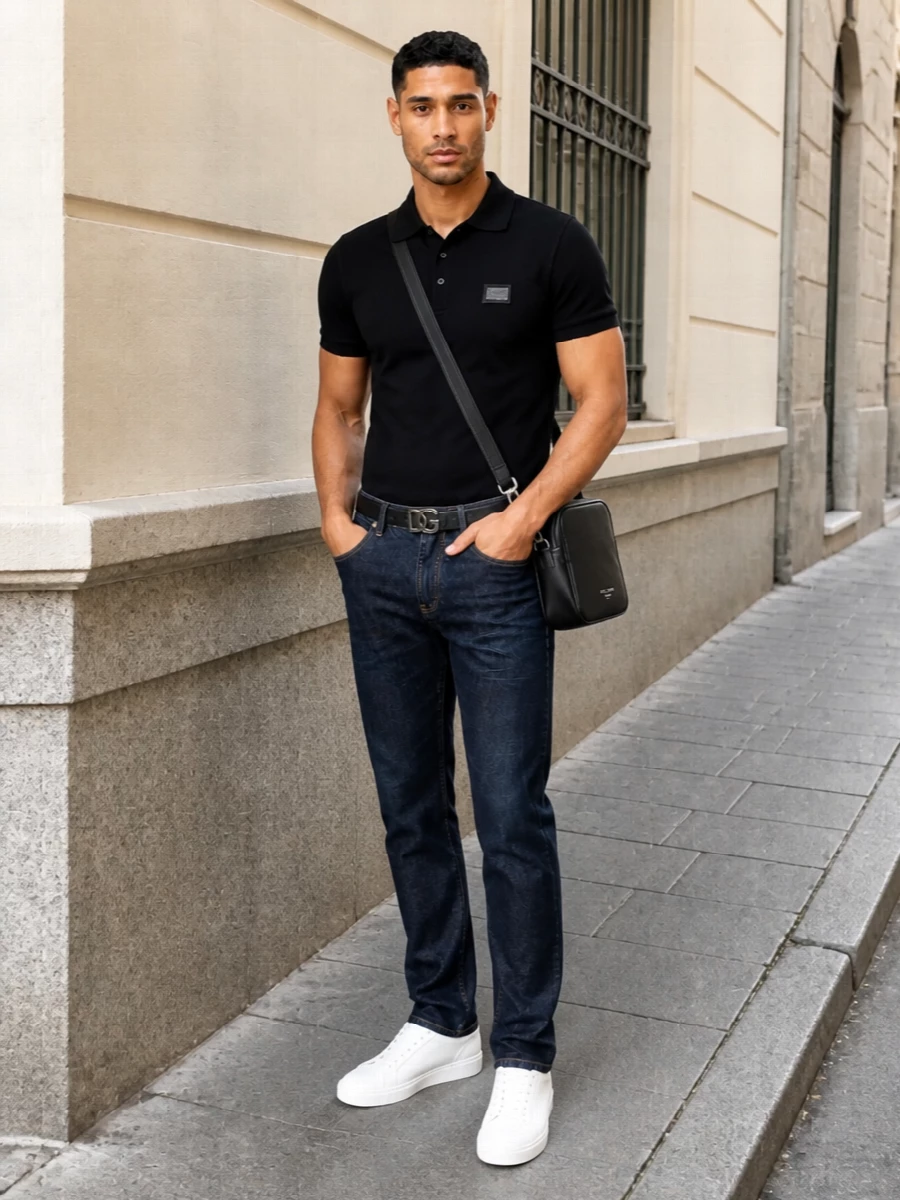 Dolce gabbana jeans black polo white sneakers