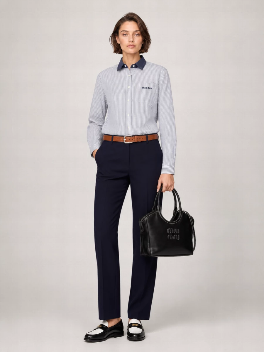 Miu Miu Striped Contrast Collar Shirt