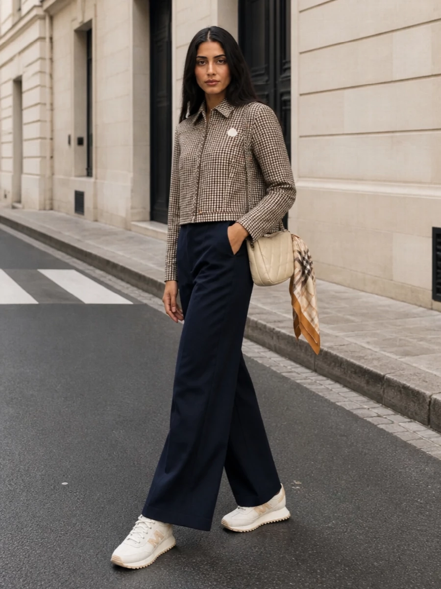 Moncler gingham cropped jacket wide leg trousers