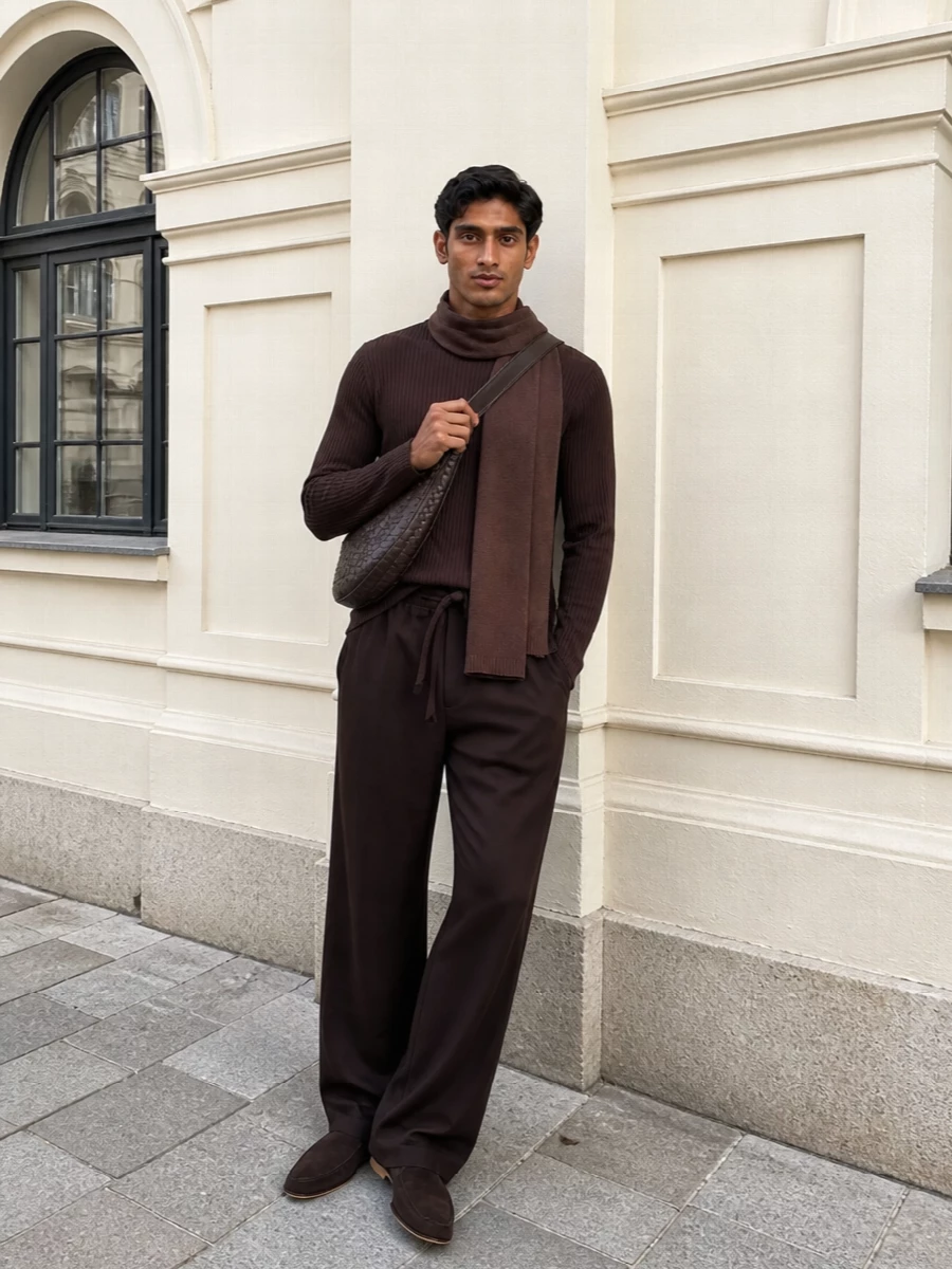 Tekla brown lounge pants homme plisse top