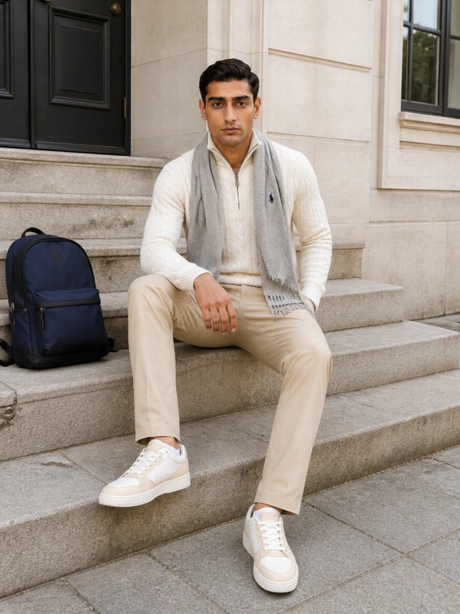Polo ralph lauren half zip beige chinos outfit