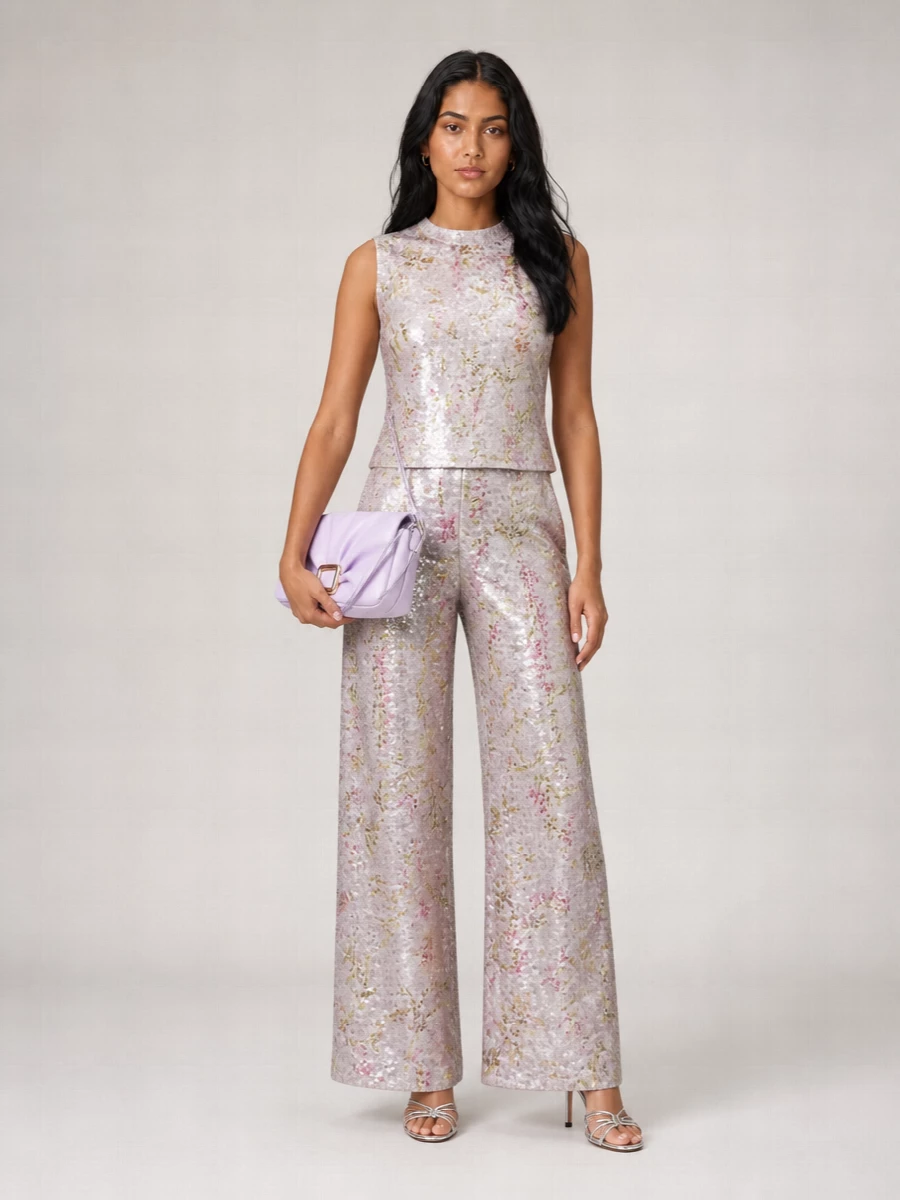 Alberta Ferretti Printed Sequin Wide-Leg Trousers