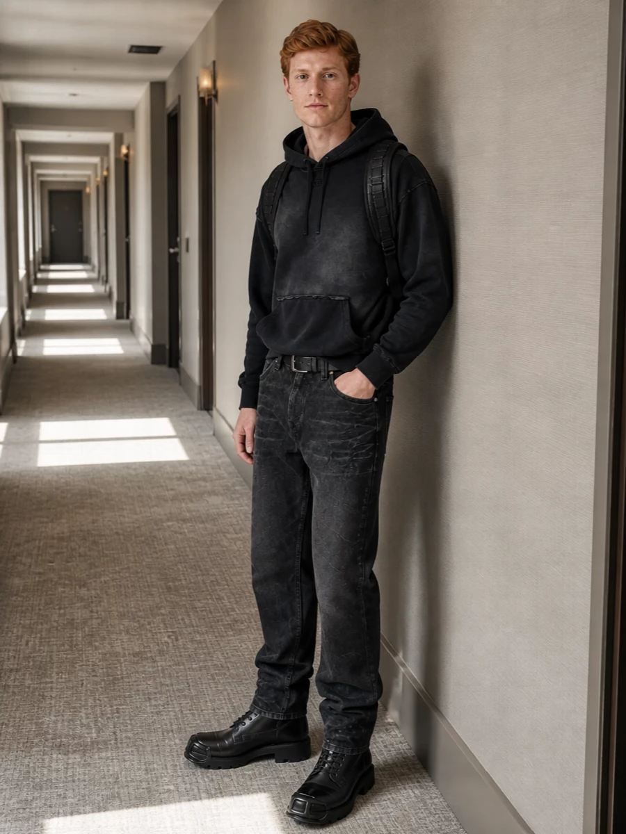 Diesel black denim jeans washed hoodie combat boots