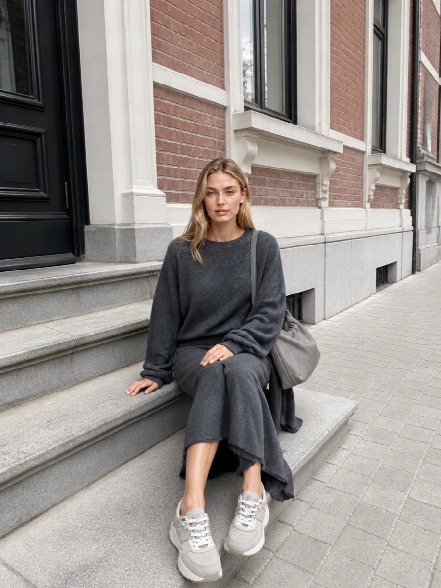 Extreme cashmere grey jumper knit midi skirt
