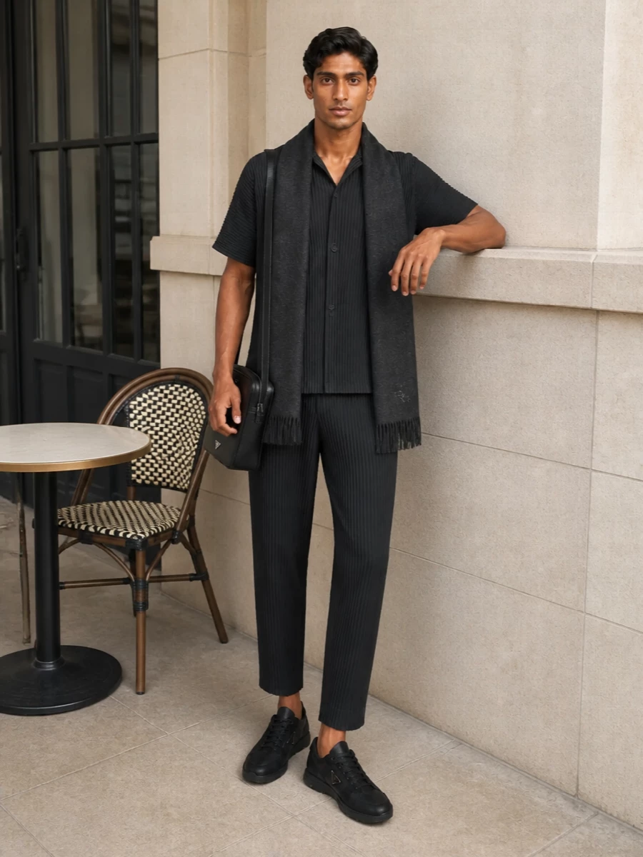 Homme plisse prada black pleated outfit
