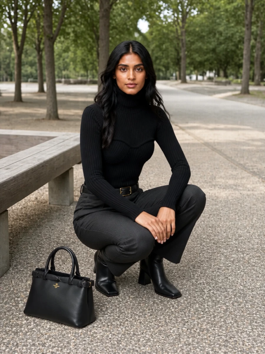 Gaultier trousers ribbed turtleneck tailored outfit