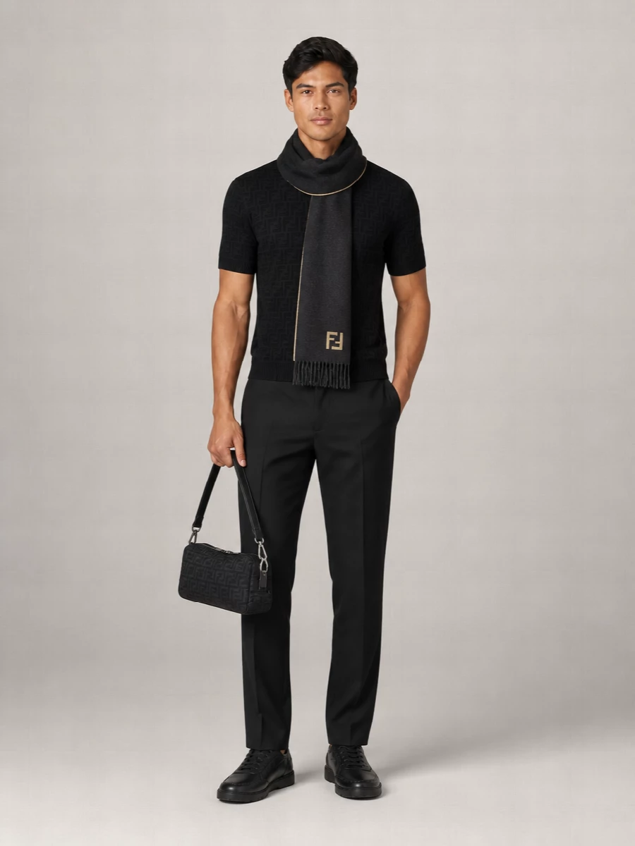 Fendi Cotton Logo-Jacquard Crew-Neck T-Shirt