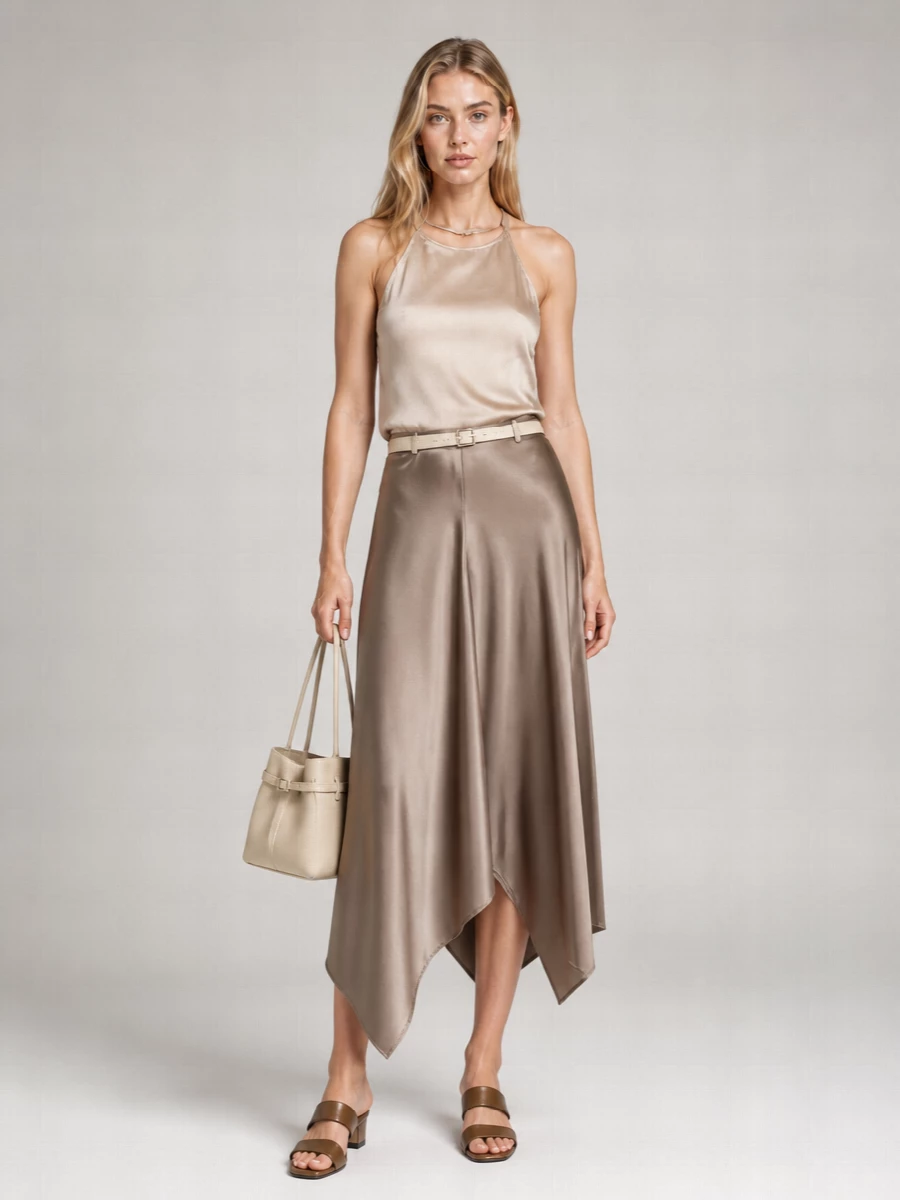 Alysi Satin Asymmetric Flared Skirt