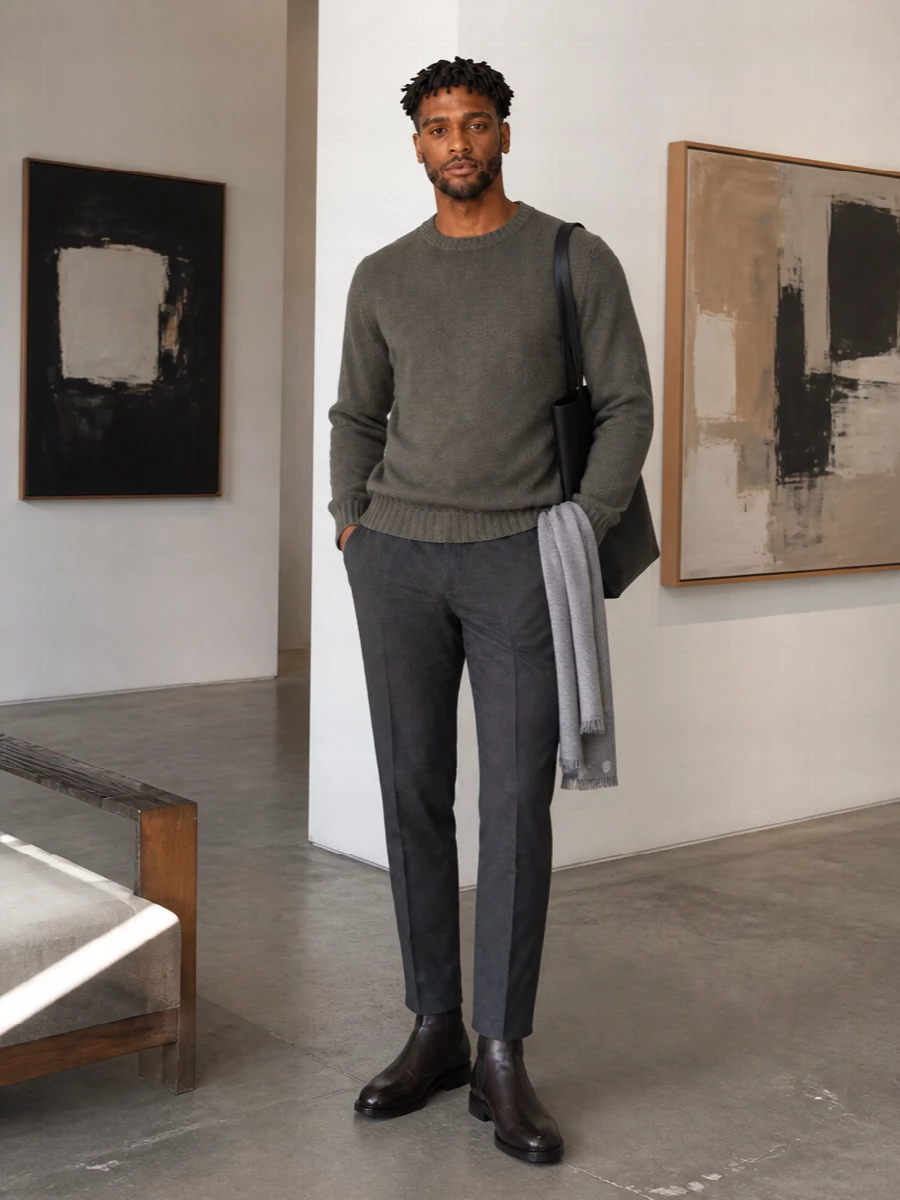 Pt torino knit charcoal trousers tods chelsea boots