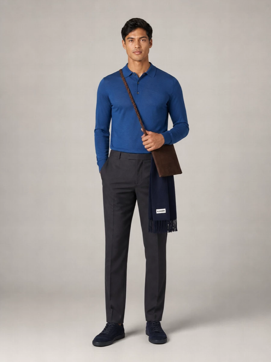 John Smedley Merino Wool Long Sleeve Polo Shirt