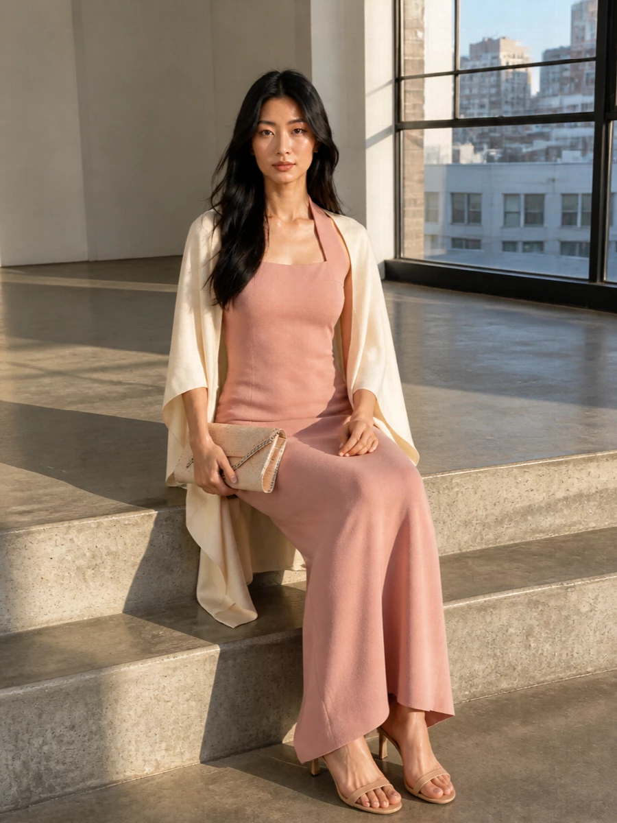 Solace london blush halter dress nude heels