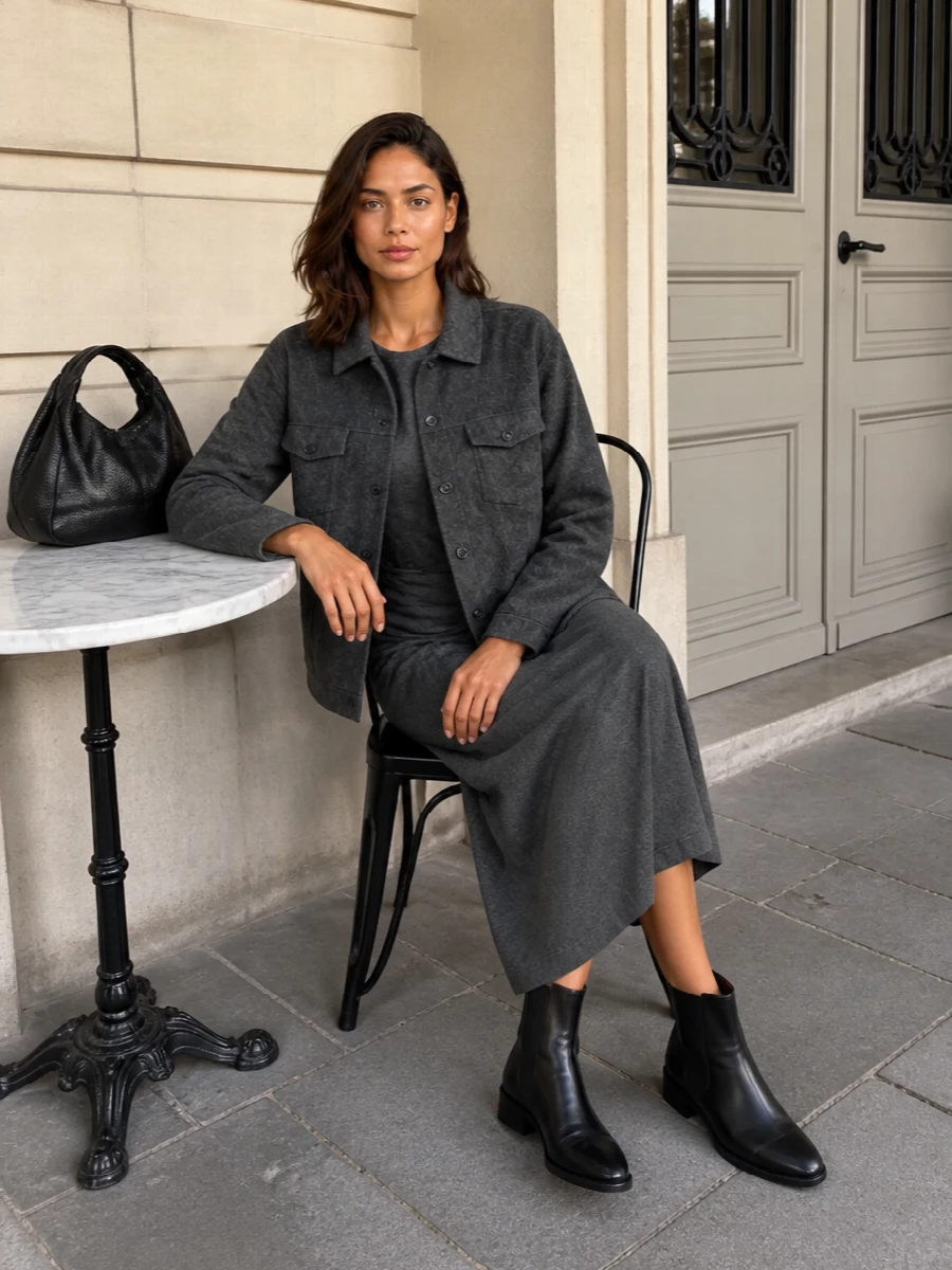 Anine bing charcoal jacket isabel marant dress