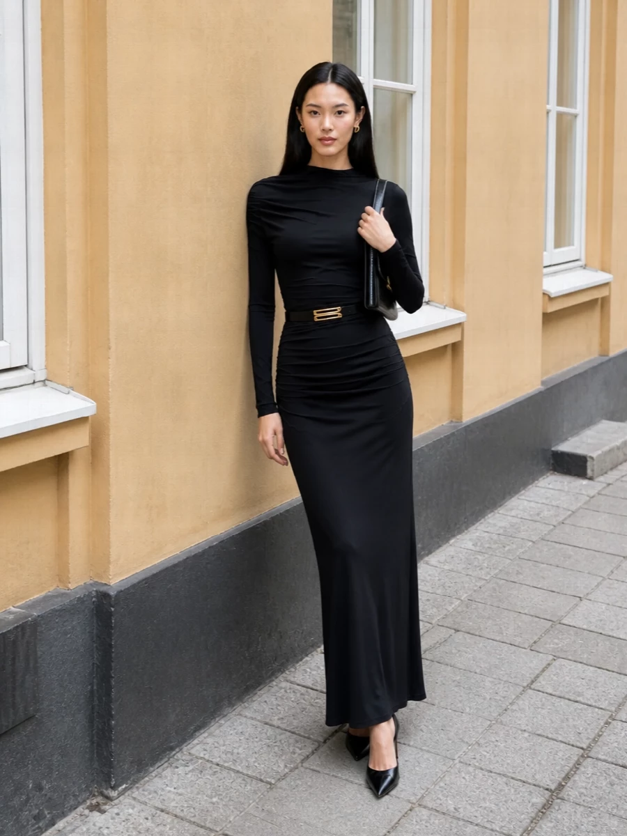 Victoria beckham black evening dress heels