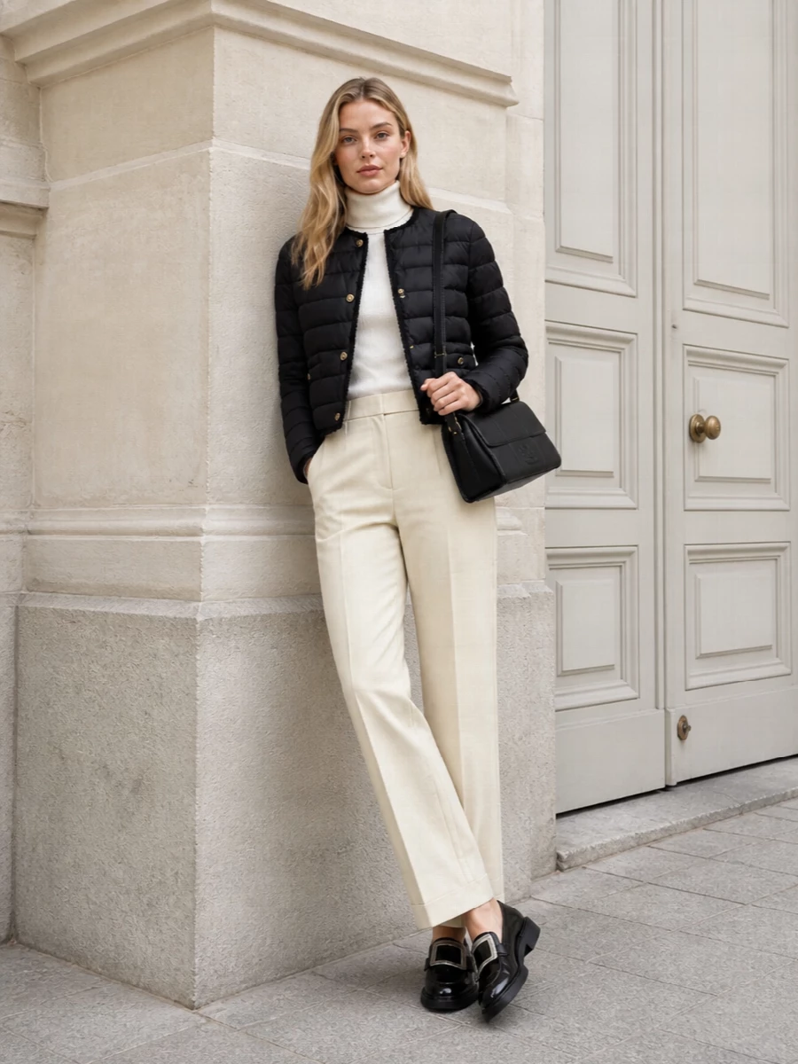 Moncler jacket bottega trousers loafers outfit