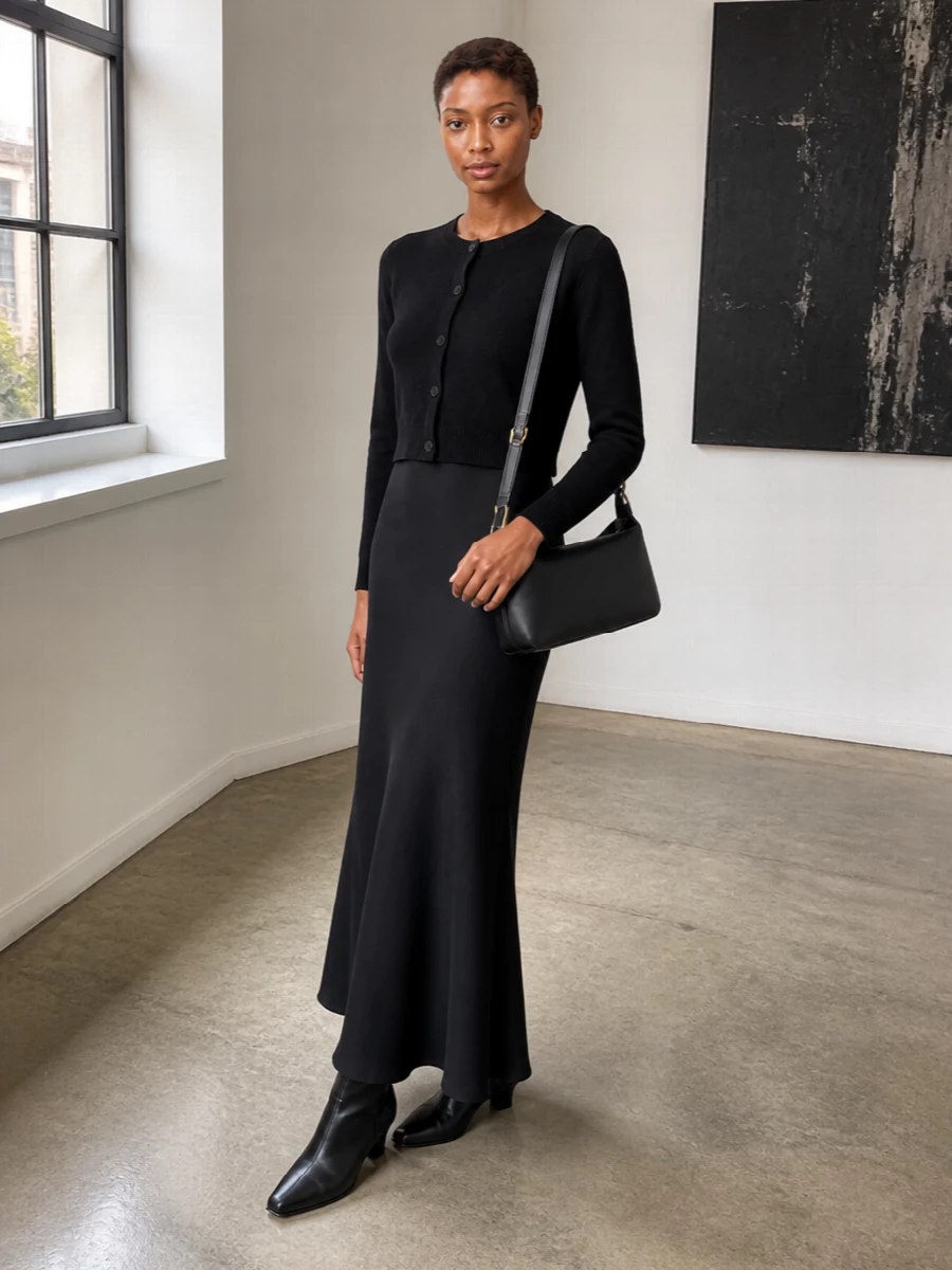 Loulou studio black cardigan maxi skirt outfit