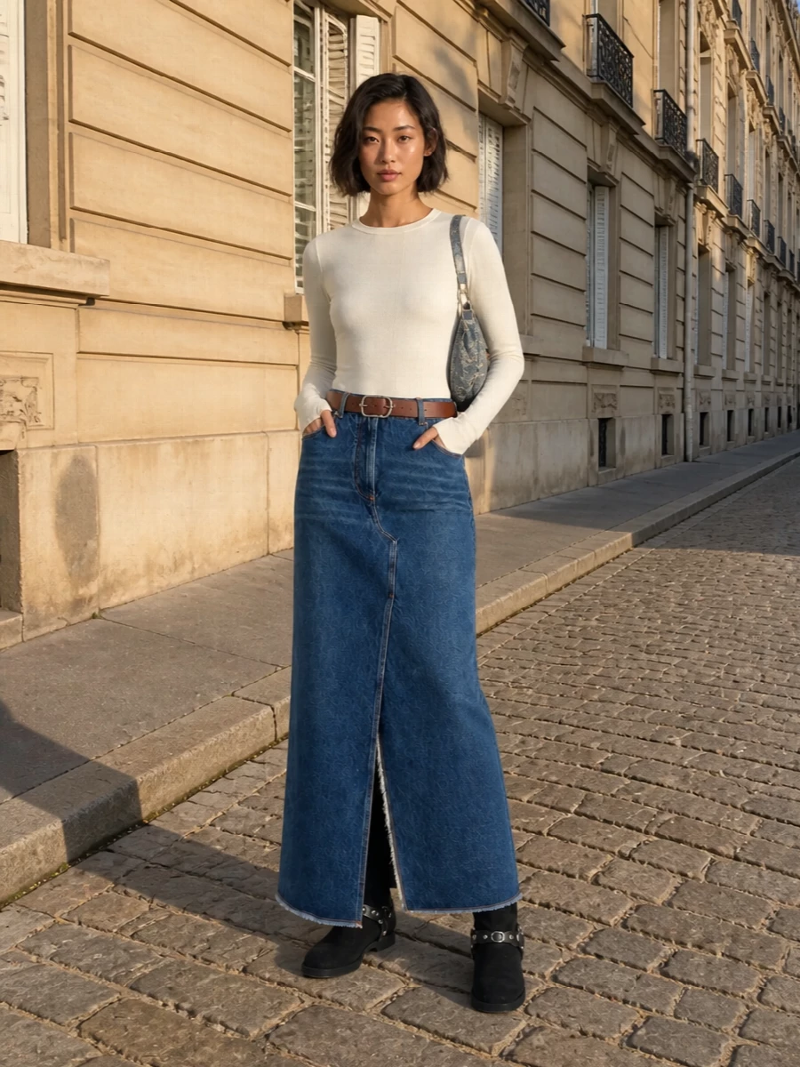 Darkpark denim maxi skirt balenciaga boots