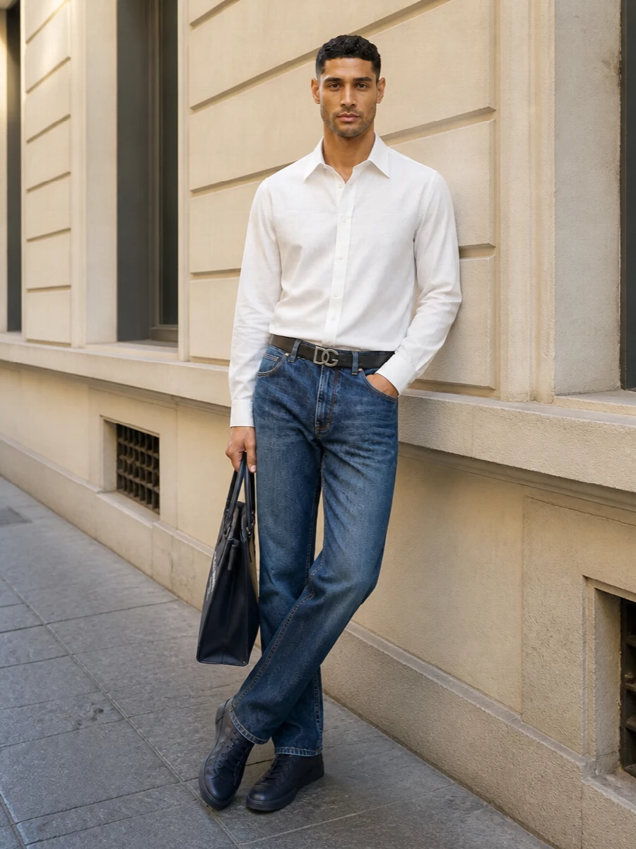 Dolce gabbana mens denim white shirt outfit