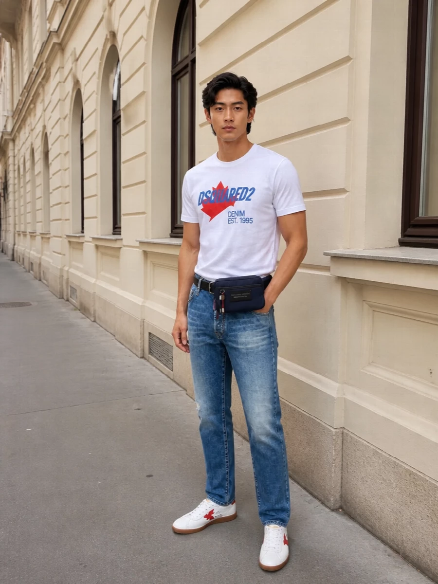 Dsquared2 denim jeans white logo tee sneakers