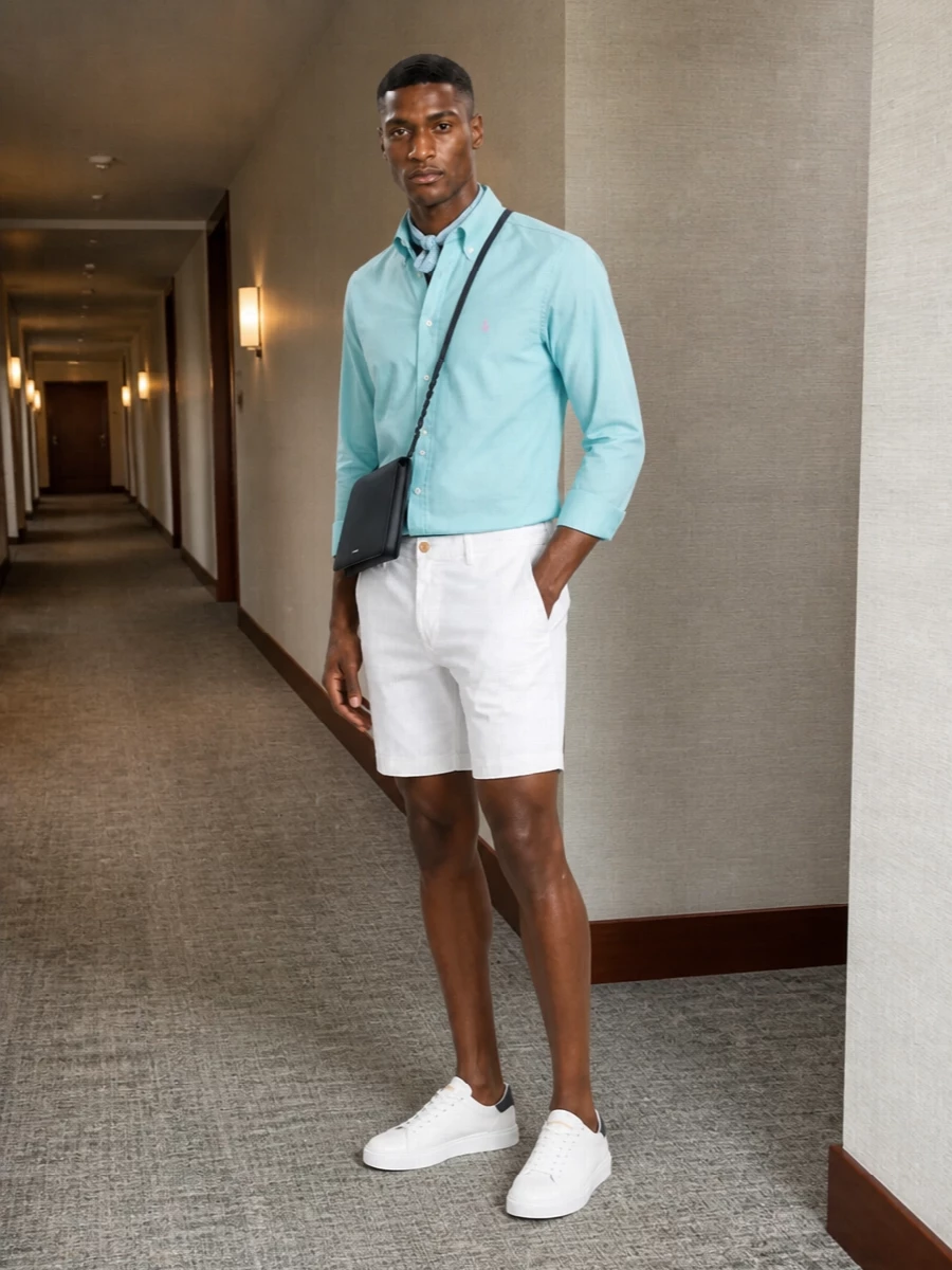 Polo ralph lauren aqua shirt white chino shorts