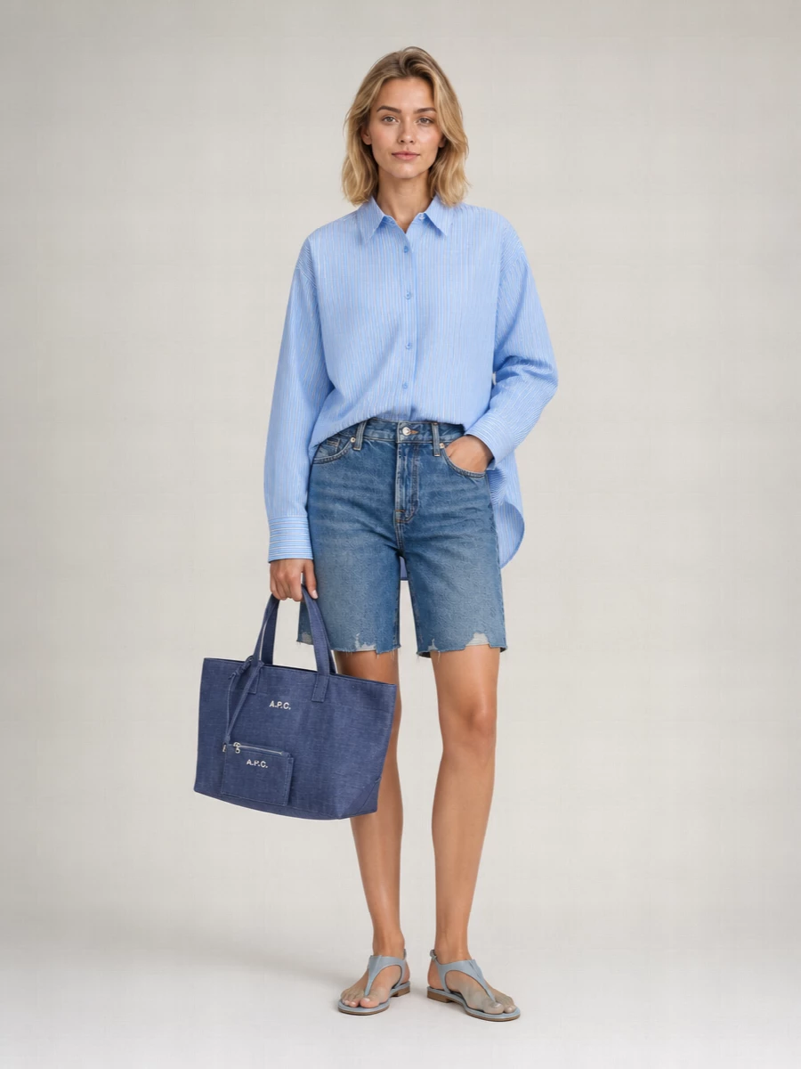 7 For All Mankind Denim Mid-Rise Straight-Leg Knee-Length Shorts