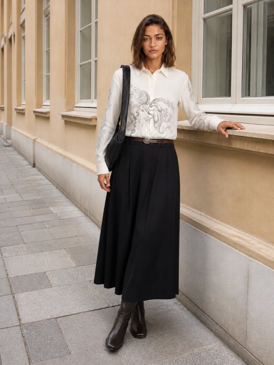 Our legacy shirt black wide leg trousers outfit