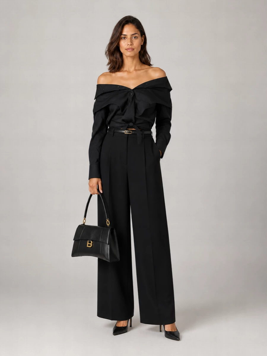 Balenciaga Wool Wide-Leg Tuxedo Trousers