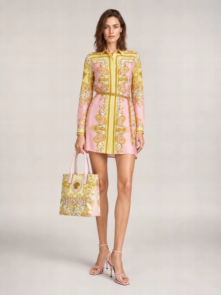 Versace Silk Printed Shirt Mini Dress
