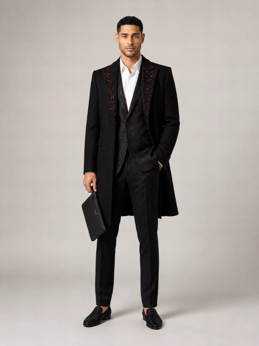 Dolce&Gabbana Wool Silk Crystal Embellished Single Breasted Coat