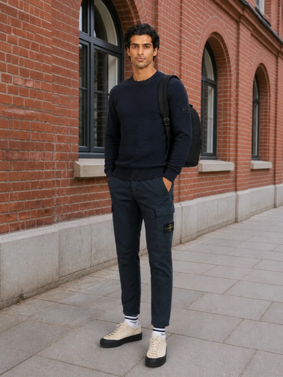Stone island navy knit cargo trousers sneakers