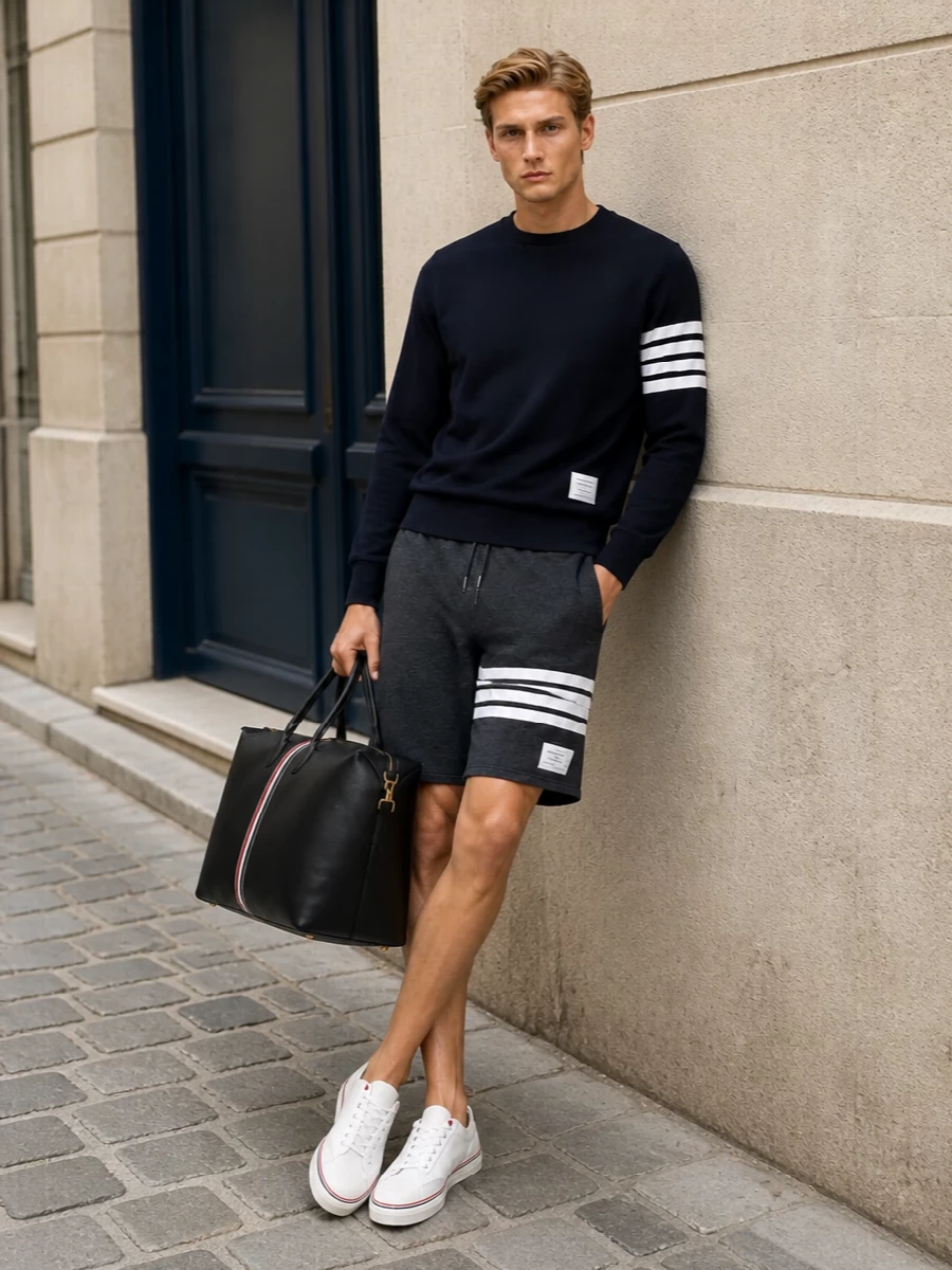 Thom browne athletic prep sweatshirt shorts outfit
