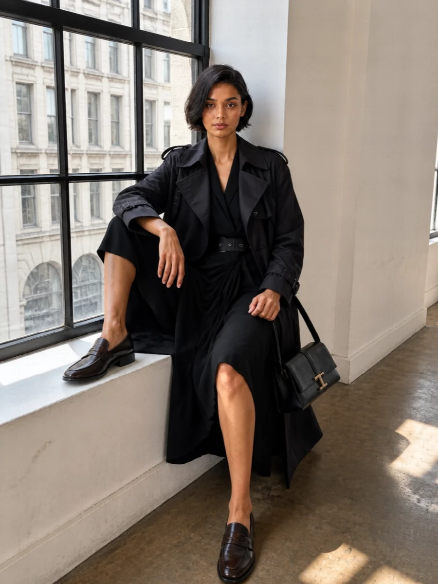 Dries van noten black trench wrap dress outfit