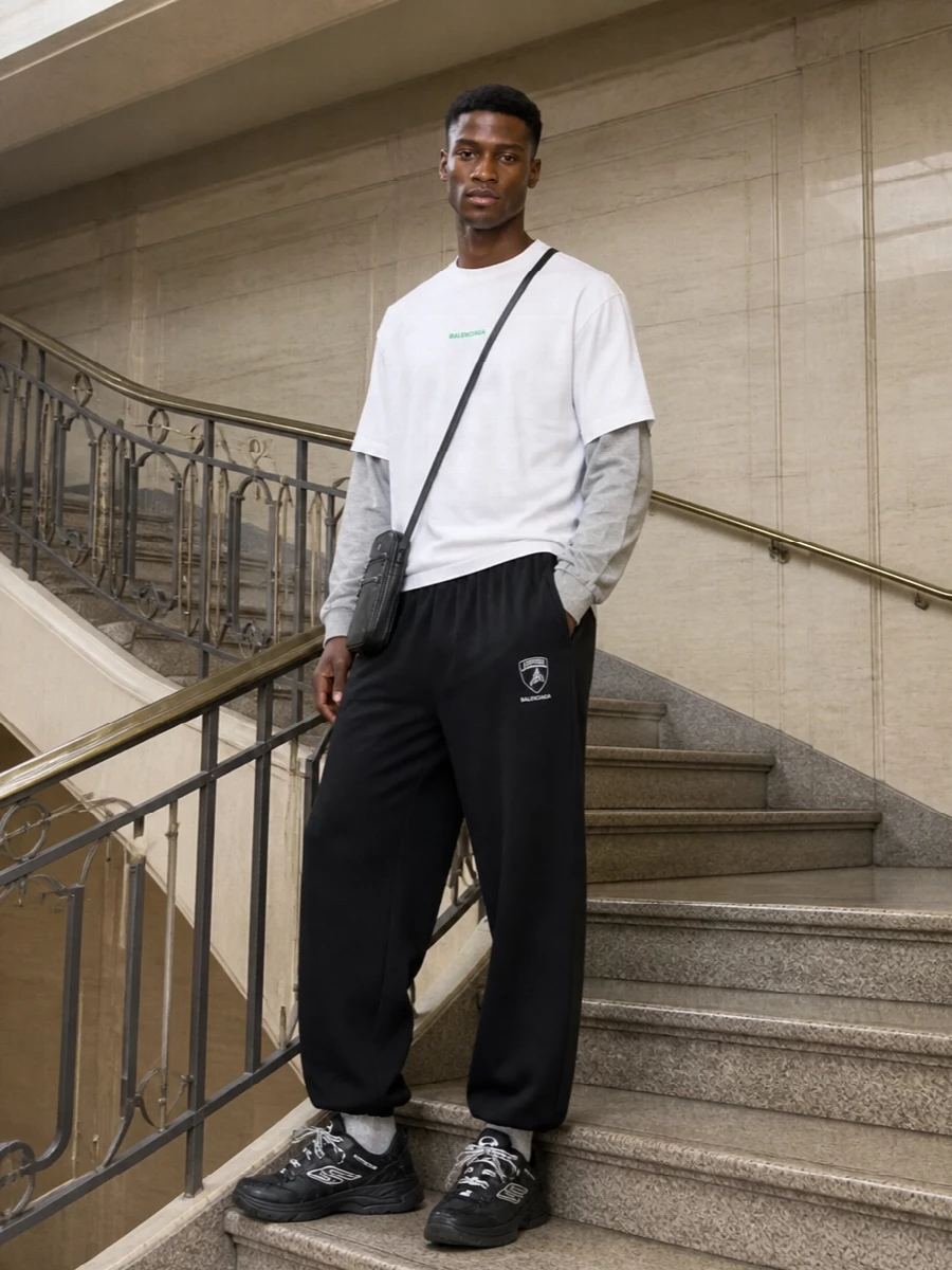 Balenciaga wide leg track pants chunky sneakers