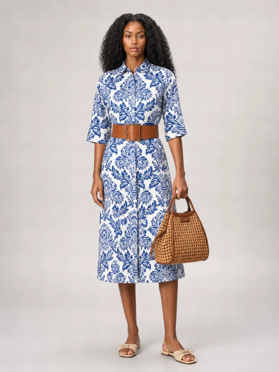 S Max Mara Silk Printed Midi Shirtdress