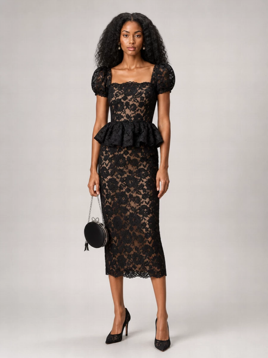 Self-Portrait Ruffled Midi Sheath Dress