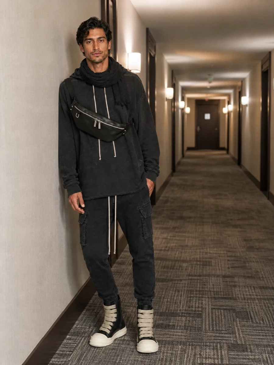 Rick owens drkshdw black hoodie cargo joggers