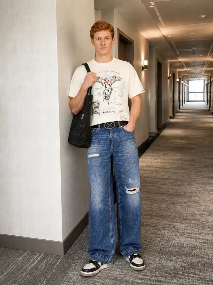 Represent jeans graphic tee sneakers outfit