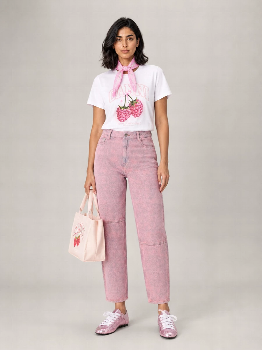 Ganni Organic Cotton Slim-Fit Cropped Graphic T-Shirt