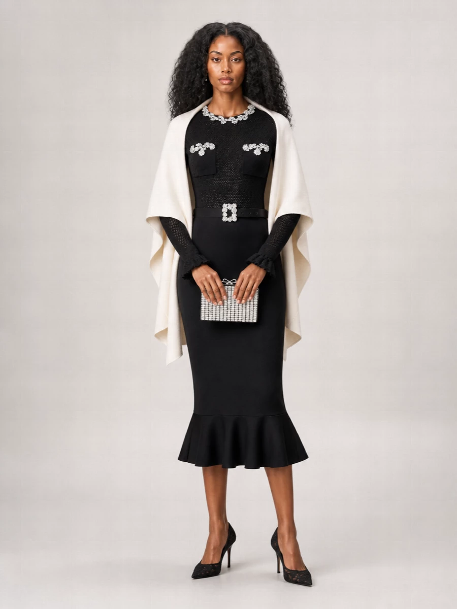 Self-Portrait belted knit midi dress