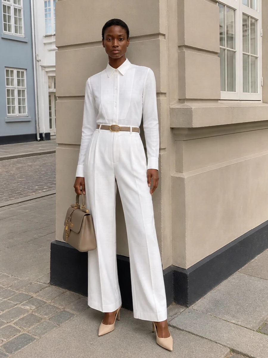 Dolce gabbana white wide leg pants tuxedo shirt