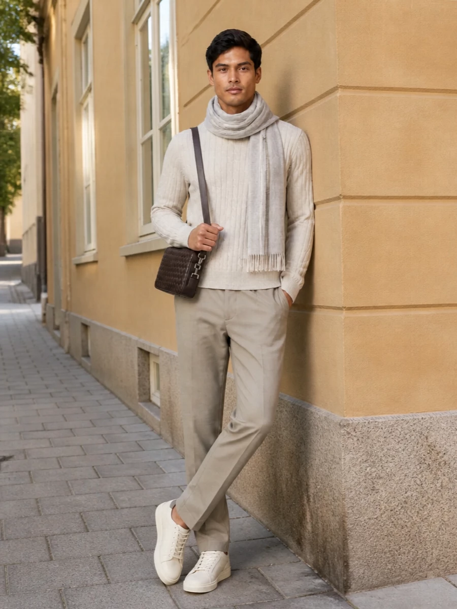 Brunello cucinelli stone sweater taupe trousers