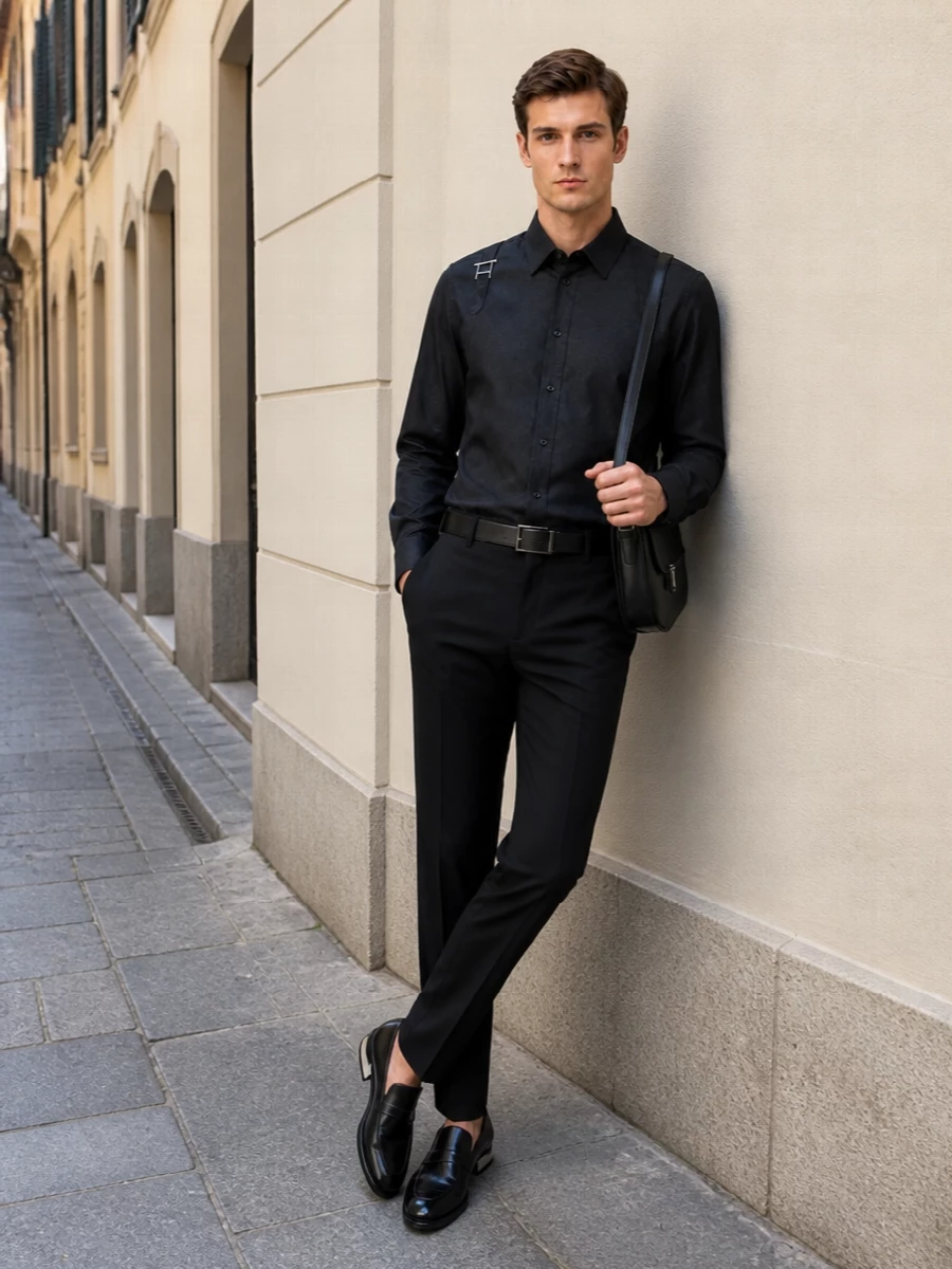 Alexander mcqueen black shirt tailored trouser outfit