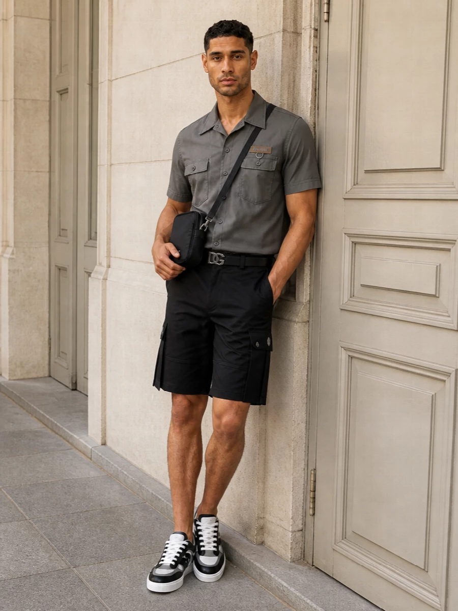 Dolce gabbana cargo shorts camp shirt sneakers