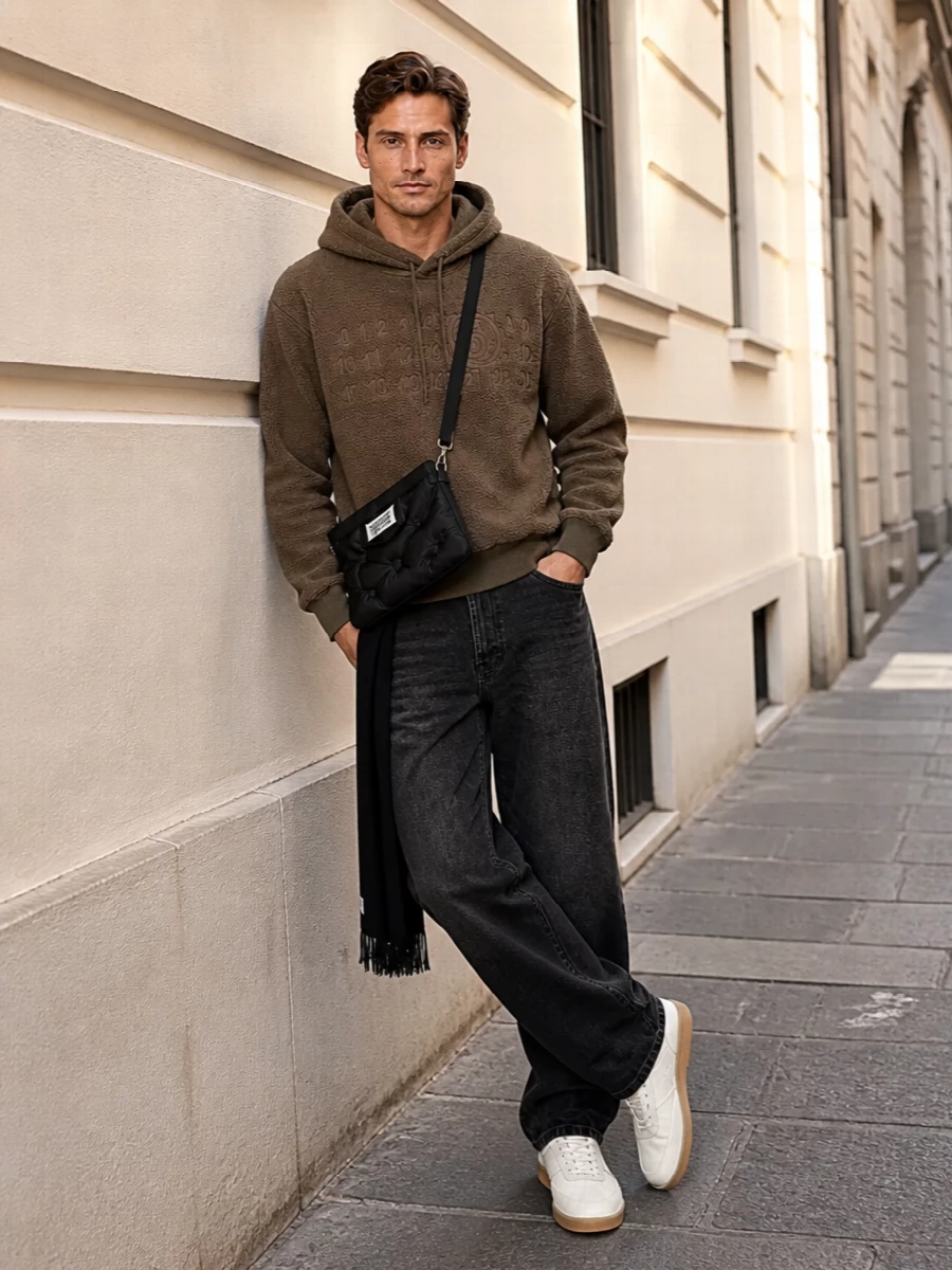 Mm6 hoodie washed black jeans sneakers