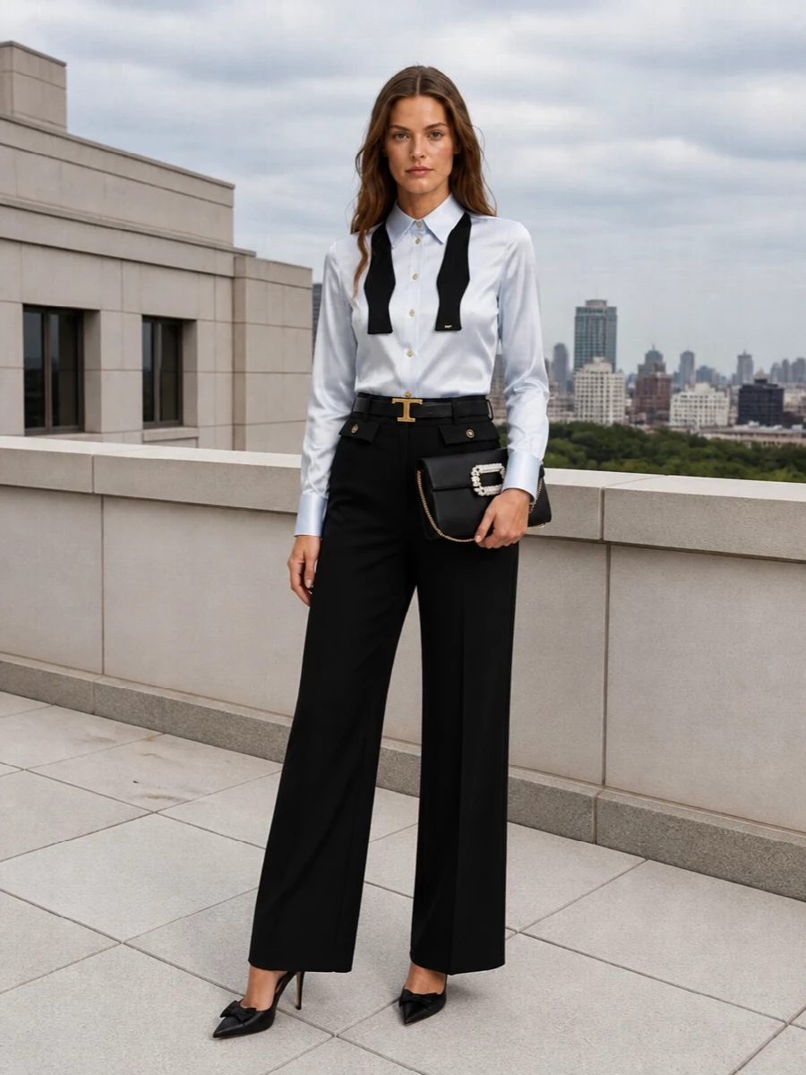 Elisabetta franchi tuxedo shirt black wide leg