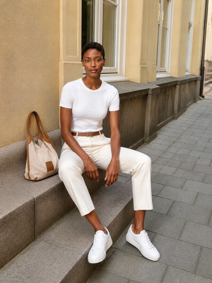 Max mara white tee ivory trousers sneakers